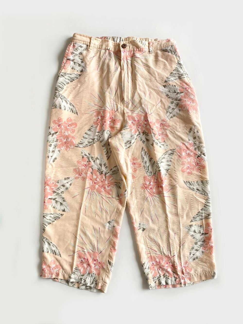 Vintage Kylani Bay 100 % Silk Hawaiian Powder Pink Floral Pants Woman's Size M